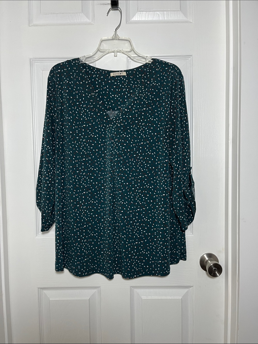 Beacon Deep Forest Green with White and Brown Dot-Print Blouse